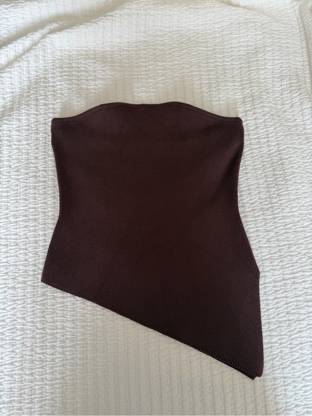 Asymmetric Strapless Knit Top - Chocolate Brown